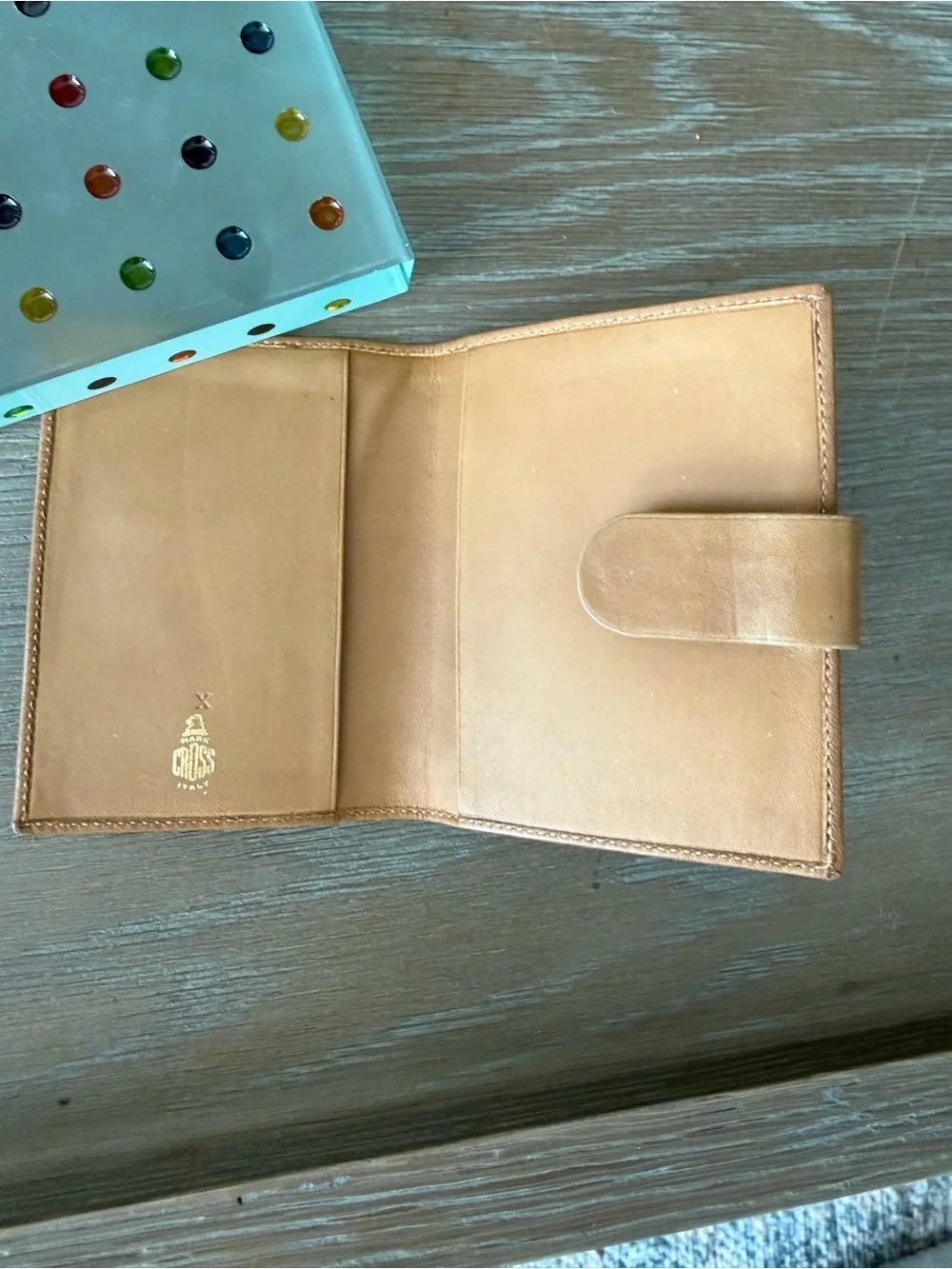 Tan Leather Trim Canvas Card Holder - Women